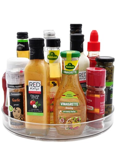 Large Lazy Susan Rotating Turntable Organizer - for Kitchen, Pantry, Cabinet, Dining Table, Fridge, Countertop,Vanity - Acrylic Spinning Food Storage Container for Spices, Condiments- Clear (10.6inch)