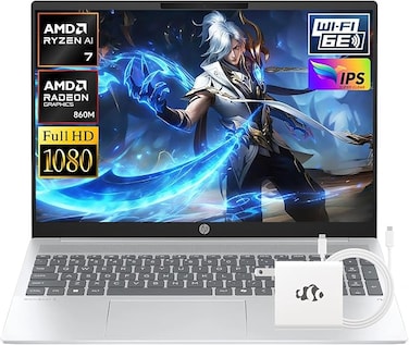 HP OmniBook 5 Laptop, 16" 2K IPS Display, AMD Ryzen AI 7-350, 16GB RAM, 512GB SSD, AMD Radeon 860M Graphics, English Keyboard, Win11, Glacier Silver
