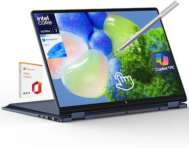 HP OmniBook X Flip 2-in-1 Laptop,14" 2K Touch-Screen Laptop Computer,Intel Core Ultra 7, Arc 140V GPU Copilot+ PC,16GB RAM 1TB SSD,Thunderbolt 4,with Lifetime Office,Win 11 Home,Atmospheric Blue
