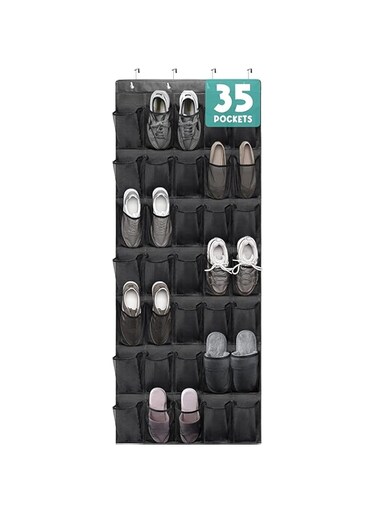 Tommioile 35 Pockets Large Clear Pockets Over The Door Hanging Shoe Organizer (Black)