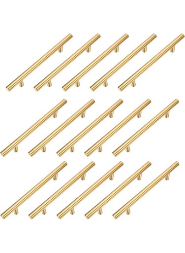 Pack Cabinet Pulls Brushed Gold Stainless Steel T Bar Pull Handle for Furniture Kitchen Cabinet Cupboard Drawer Door Handle Pull Knobs (Overall Length 7-7/8",Hole Center 5")