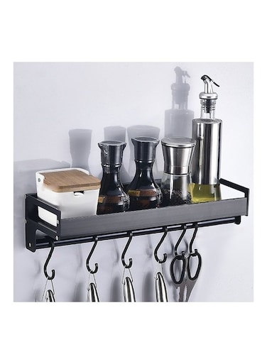 Wall Mounted Storage Rack With Hooks Black 40x13.5x10cm