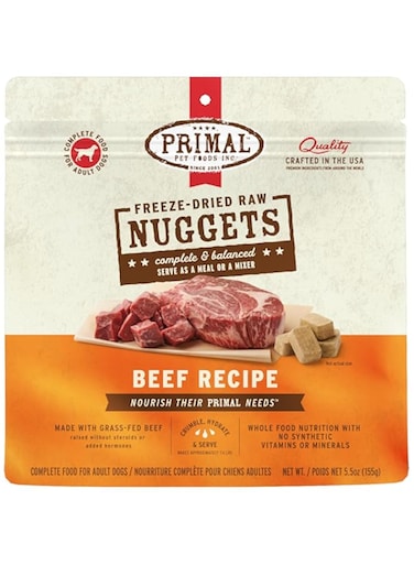 Primal Pet Foods Freeze Dried Dog Nuggets, Beef; Complete &amp; Balanced Meal; Also Use as Topper or Treat; Premium, Healthy, Grain Free, High Protein Raw Dog , 5.5 oz