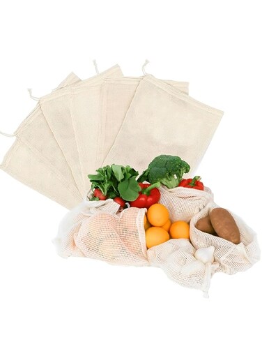Organic Cotton Produce Bags 6-Pack   Compact Food Safe Mesh Bags in S/M/L Sizes   Reusable, Washable, Eco-Friendly Drawstring Bags for Grocery &amp; Storage