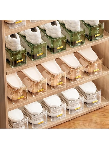 Shoe Slots Organizer for Closet, 2 Level Adjustable Shoe Stacker, Shoe Rack Organizer Space Saver, Shoe Storage Shoe Holder Organization (Green, 6 PACK)