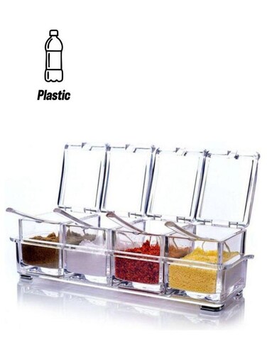 Of 4 Kitchen Acrylic Spice Container Jar Condiment Dispenser Salt Clear