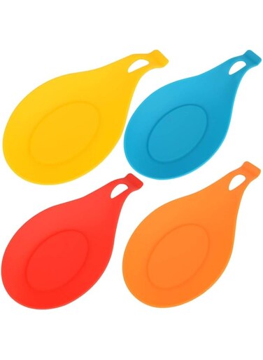 ELECDON Kitchen Silicone Spoon Rest, Flexible Spoon-Shaped Silicone Kitchen Spoon Holder, Cooking Utensil Rest Ladle Spatula Spoon Holder Set of 4