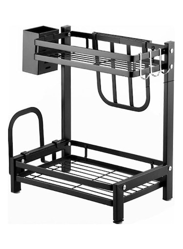 Dual Layer Stainless Steel Kitchen Storage Rack Black 35.5x23x40.5cm