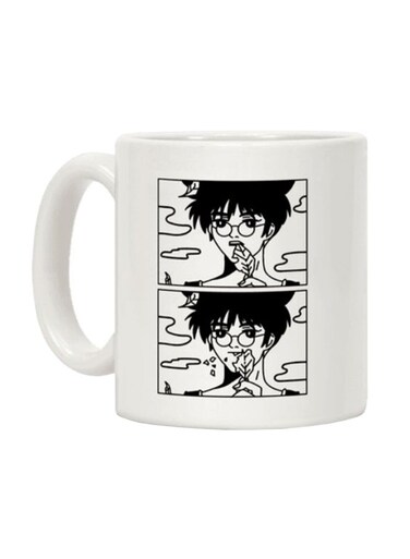 Guy Eating A Leaf Printed Coffee Mug White