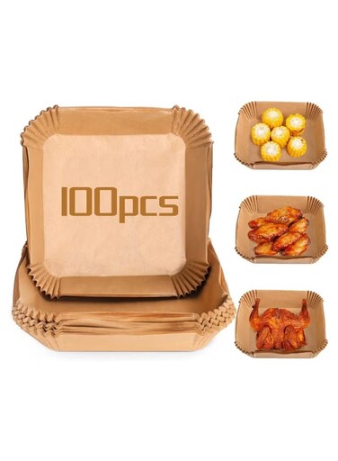 100 Pcs Air Fryer Disposable Paper Liner, Air Fryer Liners Square, Baking Paper for Air Fryer Water-proof, Parchment Paper for Baking Roasting Microwave, 16 CM (6.3 inch)