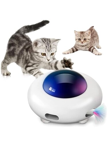 UFO Interactive Cat Toy, Ambush Electronic Cat Toy with Rotating Feather, Automatic Cat Toys Fun Smart Teaser Toy, Exercise Entertainment for Indoor Cats Kitty Catching Training Hunting, Auto On/Off