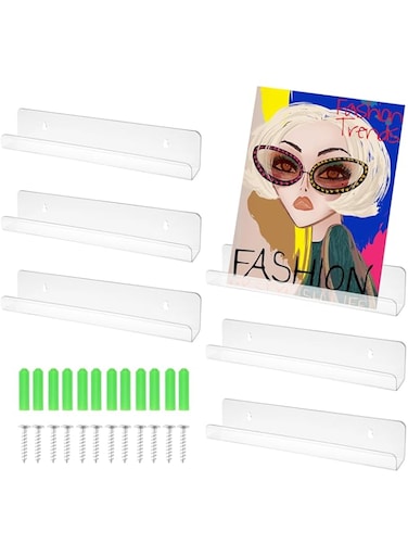Rickwayy Pack of 6 Vinyl Record Shelves, 30 x 4 x 5 cm, Vinyl Wall Mount, Transparent Acrylic Picture Rail, Vinyl Holder for Book/Photo/Picture/Dresser in Bedroom, Living Room, Bathroom
