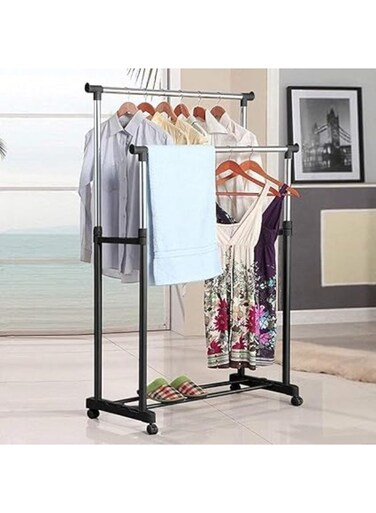 Clothes Rack Single/Double Bars With Wheels