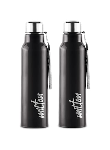 Milton Steel Fit 900 Insulated Stainless Steel Water Bottle, Set of 2, 630 ml Each, Black   Easy Grip   Leak Proof   Hot or Cold   School   Office   Gym   Hiking   Treking   Travel Bottle
