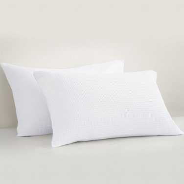 Cotton Waffle Weave Pillowcases Standard Size Set of 2, No Insert, 50 cm x 66 cm, Ultra Soft Cotton Blend Pillow Shams, Comfy Breathable and Skin-Friendly Pillow Cases Covers, White