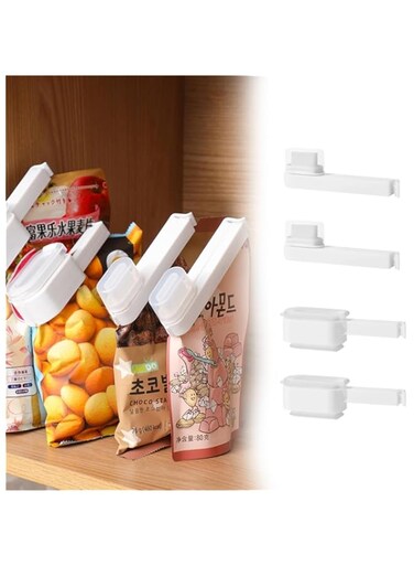 KASTWAVE Food Clip Set of 4, 2 Sizes, Plastic Seal Grip with Pour Spout, Flip-Up Chip Bag Clips for Food, Kitchen and Home, for Flavorings Coffee Snacks