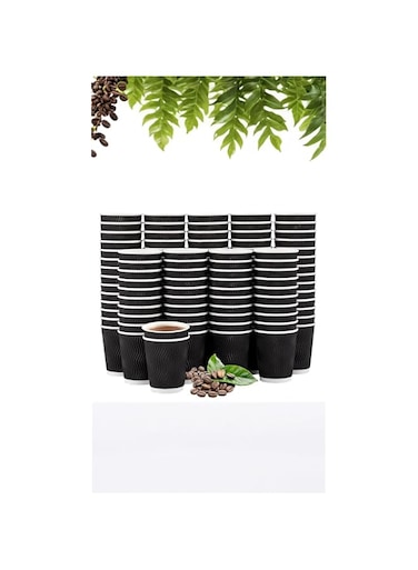 Sweet seven 100 Pack 8 oz Kraft Ripple Wall Cups - Disposable Insulated Coffee Cups for Hot or Cold Drinks (Black)