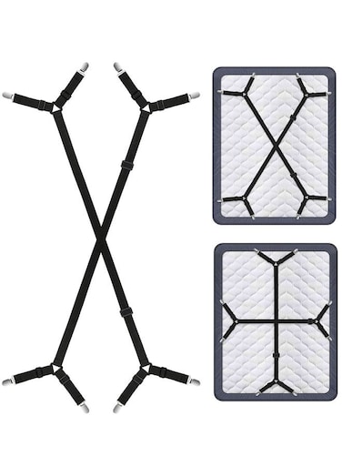 2pcsBed Sheet Holder Straps Adjustable Premium Fitted Suspenders&iuml;&frac14;&OElig;Corner Clips for Bedding Mattress Fasteners (Black)