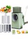 Manual Rotary Cheese Grater Shredder with Wider Hopper 3 Interchangeable Blades Round Mandolin Drum Slicer Julienne Grinder for Cheese, Vegetables, Potatoes and Nuts, Cyan
