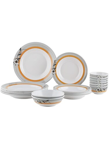 Royalford 20 pcs Melamine Ware Dinner Set, White, RF7437