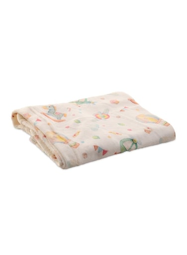 Baby &amp; Kids Lightweight Super Soft Cream Microfiber Blanket with Toys design, Size 100x75cm