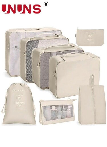 Packing Cubes,8 Pack Travel Luggage Organizers Storage Bags For Travel,Various Sizes Cubes Suitcases,Travel Accessories Essentials,Light Carry On Suitcases,Beige