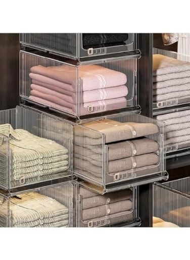 1-Piece Clear Plastic Stackable Clothes Storage Foldable Pull out Drawers Bins for Closet,48*37*25cm