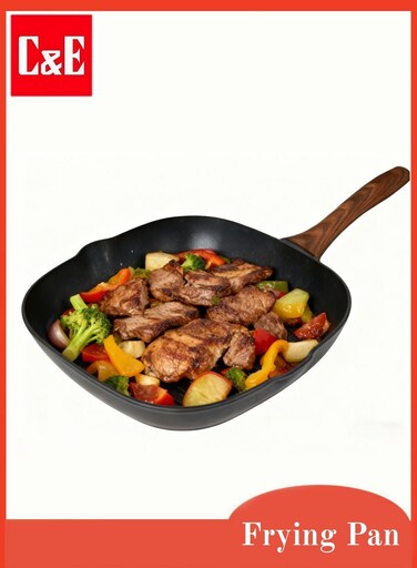 Frying Pan   Made of Aluminum and Maifan Stone, 28cm Non-Stick Frying Pan with Wooden Handle, Perfect for Frying Steaks and Eggs   Suitable for All Stovetops
