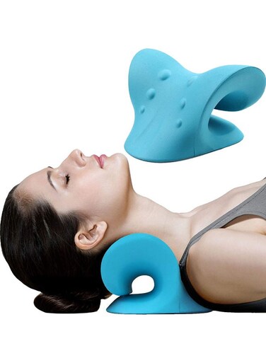Cervical Traction Stretcher Support Pillow Rubber Blue 22x12x17cm