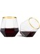 cuspitum 5 Pack Gold Rim Plastic Stemless Wine Glasses - Diamond Shaped Unbreakable Disposable 12 Oz Clear Plastic Wine Champagne Whiskey Cups, Shatterproof Recyclable and BPA-Free