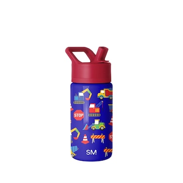 Modern Kids Water Bottle with Straw Lid   Insulated Stainless Steel Reusable Tumbler for Toddlers, School   Summit Collection   14oz, Under Construction