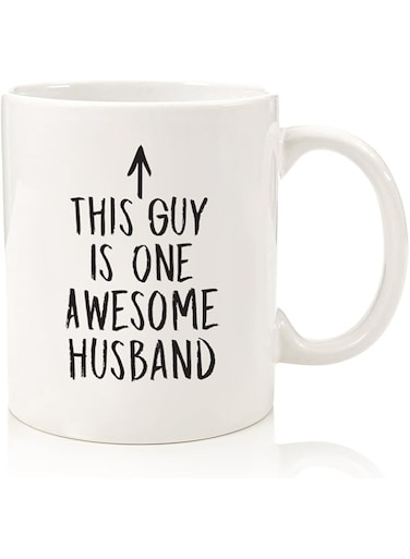 One Awesome Husband Funny Coffee Mug - Best Husband Gifts from Wife - Unique Gifts for Men, Him - Top Anniversary, Birthday Present Idea from Wifey - Fun Novelty Cup for the Mr, Hubby (White)