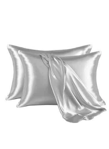 2Pcs Silk Pillowcase for Women, Grey Silk Pillowcase for Hair and Skin and Stay Comfortable and Breathable During Sleep 48*74cm