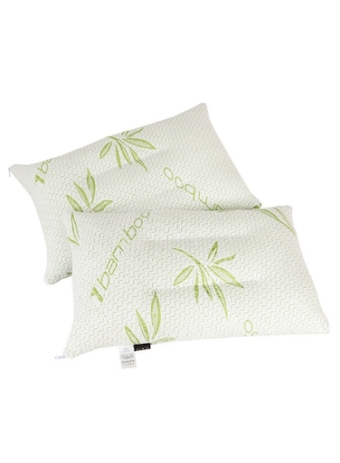 Zen Bamboo Filled Pillow (Pack of 2) Standard Size Ergonomic Bed Pillows with Zipper, Virgin Hollow Fiber, Hypoallergenic, Breathable, Cervical Neck Support for Side Sleepers