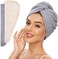 2 Pack Microfiber Hair Towel Wrap for Women, Anti Frizz Quick Drying Hair Turban for All Hair Style, Absorbent and Lightweight (Beige + Grey)