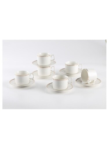 New Bone China Lara Tea Cup &amp; Saucer Set, 220ml (White, 6 Cups, 6 Saucer)