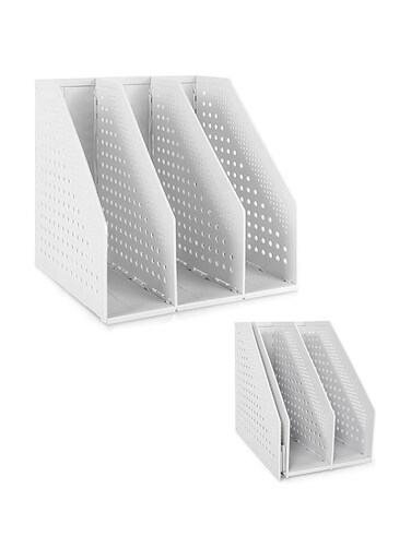 Paporich Desktop File Magazine Folder Holder,3 Vertical Compartments,Collapsible File Holder,Bookends,File Rack for Office School Home (3-Light gray)