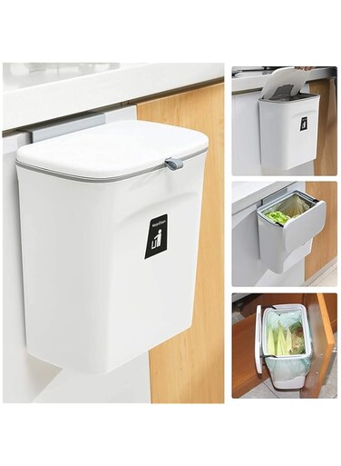 MIXDE Kitchen Compost Bin for Counter Top or Under Sink, Hanging Small Trash Can with Lid for Cupboard/Bathroom/Bedroom/Office/Camping, Mountable Indoor Compost Bucket (White)