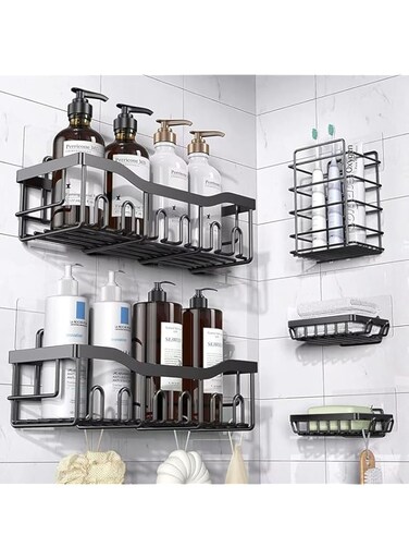 ALMEKAQUZ 5 Pcs Large Shower Caddy Organizer, Rustproof Shower Rack for Inside Shower, Adhesive No Drilling Shower Shelves for Bathroom Kitchen