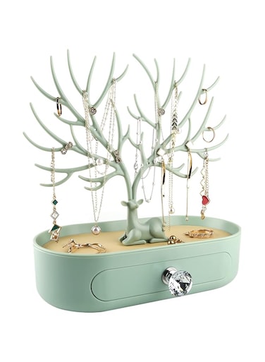 MORE&amp;LESS Antler Ornament Display Rack with Drawer Crystal Handle Tree Tower Hanging Storage Pieces Ring Earrings Necklace Bracelet