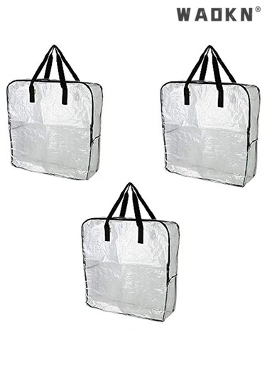 3 Pack Heavy Duty Extra Large Clear Moving Bags W/Backpack Straps Strong Handles And Zippers, Storage Totes For Space Saving, Fold Flat, Alternative to Moving Box (Clear)