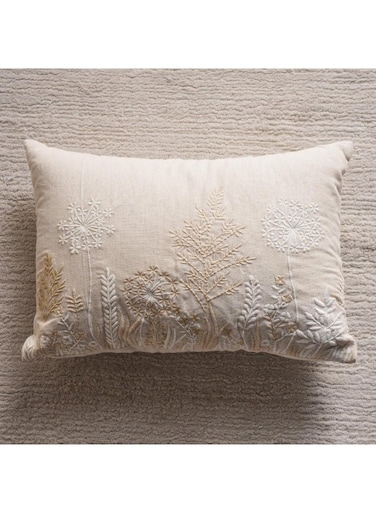 Home Serena Hand Embroidered Down Alternative Filled Cushion 35x50cm - Natural