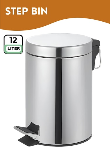 Stainless Steel Step Trash Can with Pedal &amp; Lid &acirc;&euro;&ldquo; Hands-Free Small Garbage Bin, Easy to Clean Soft Close Metal Waste Bin for Bathroom, Kitchen &amp; Office, Modern Compact Dustbin with Free Trash Bags