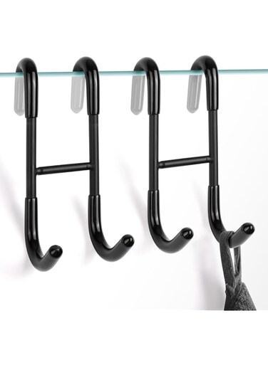 Oasisgalore Shower Door Towel Hooks,Over Glass Door Black Hook for Bathrooms,Towel Rack Heavy Duty 304 Stainless Steel for Towels Frameless Glass Door,Coats,Squeegee,loofah,2 Pack,Black