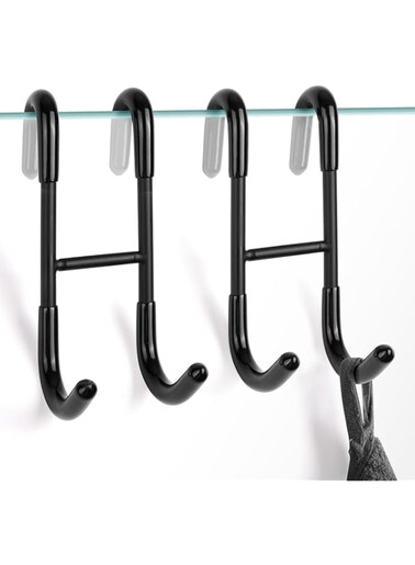 Oasisgalore Shower Door Towel Hooks,Over Glass Door Black Hook for Bathrooms,Towel Rack Heavy Duty 304 Stainless Steel for Towels Frameless Glass Door,Coats,Squeegee,loofah,2 Pack,Black