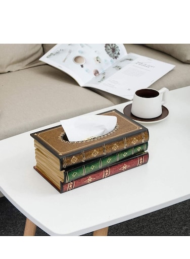 Wooden Antique Book Shape Tissue Box Cover Rectangular Tissue Holder Dispenser Paper Cover Case Napkin Holder