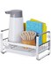 HOOTO Sponge Holder for Kitchen Sink With Removable Drip Tray Stainless Steel Kitchen Sink Caddy for Organizing Sponge, Brush, Kitchen Sink Organizer Rack with Adhesive or Counter Top Silver