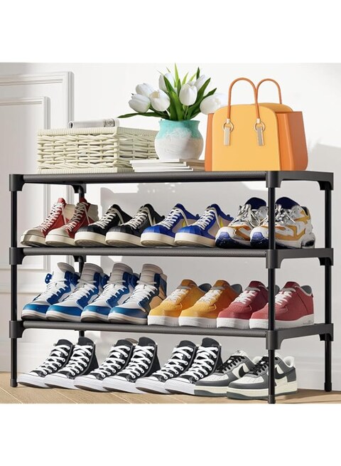 SPNOR Shoe Rack for Closet, Sturdy Shoe Organizer for Entryway and Front Door Entrance, 4 Tier Shoe Storage, Shoe Shelf, Free Standing Closet Shoe Organizers and Storage, Black