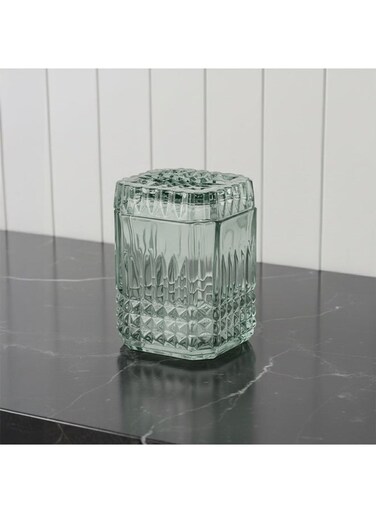 HOME Velora Glass Cotton Jar Green Bathroom Storage Organizer 8.5x8.5x11.7cm