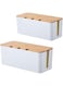 Rayyan 2 Pcs Wood Lid Cord Organizer Box, Cord Box, Large Storage Tidy, Hide TV Computer Wires, USB Hub Power Strips to Make Home Office Neat